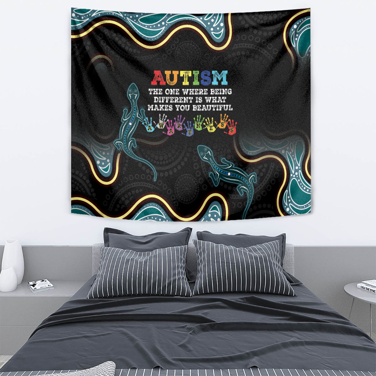 Australia Autism Awareness 4 April Aboriginal Lizard Tapestry - Vibe Hoodie Shop