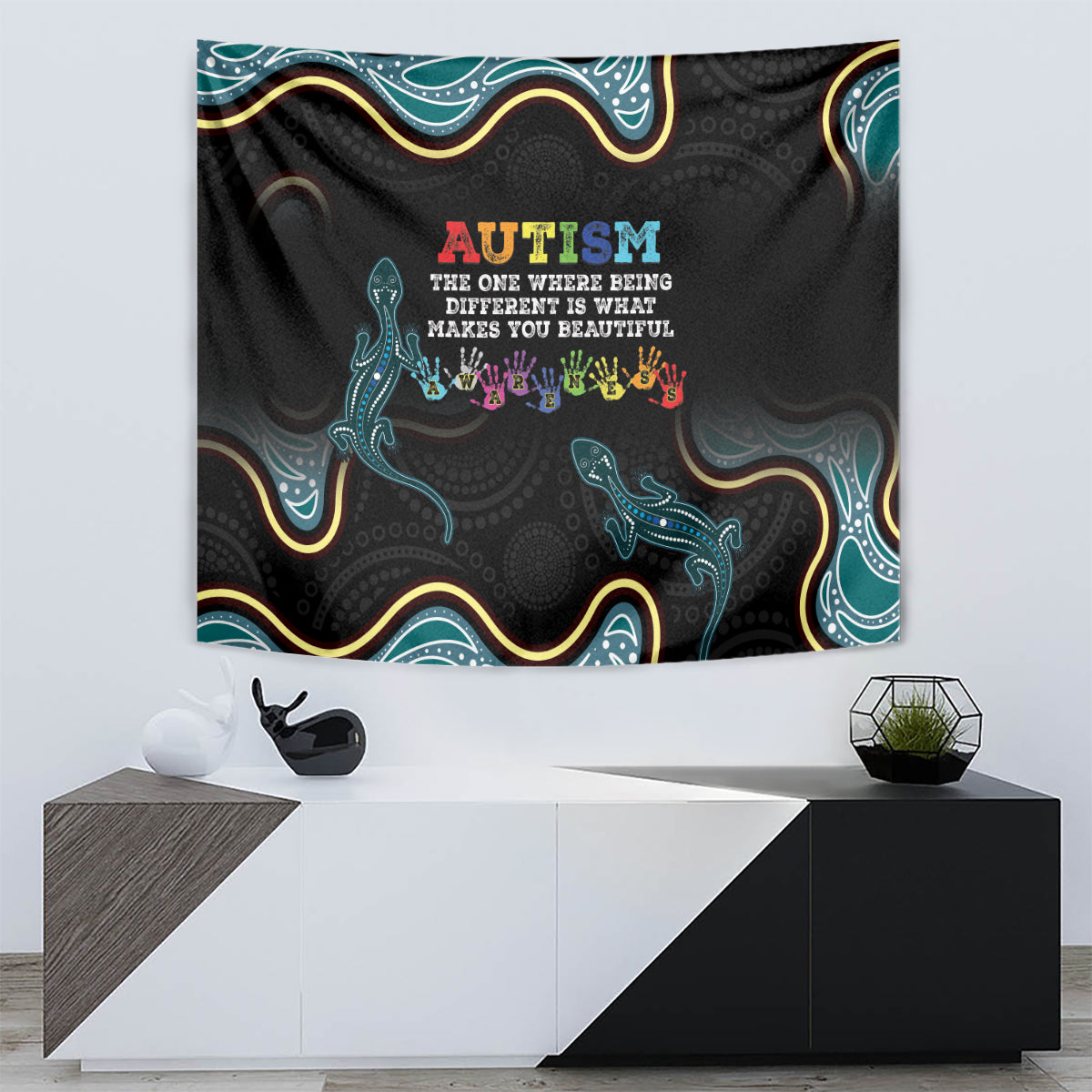 Australia Autism Awareness 4 April Aboriginal Lizard Tapestry - Vibe Hoodie Shop