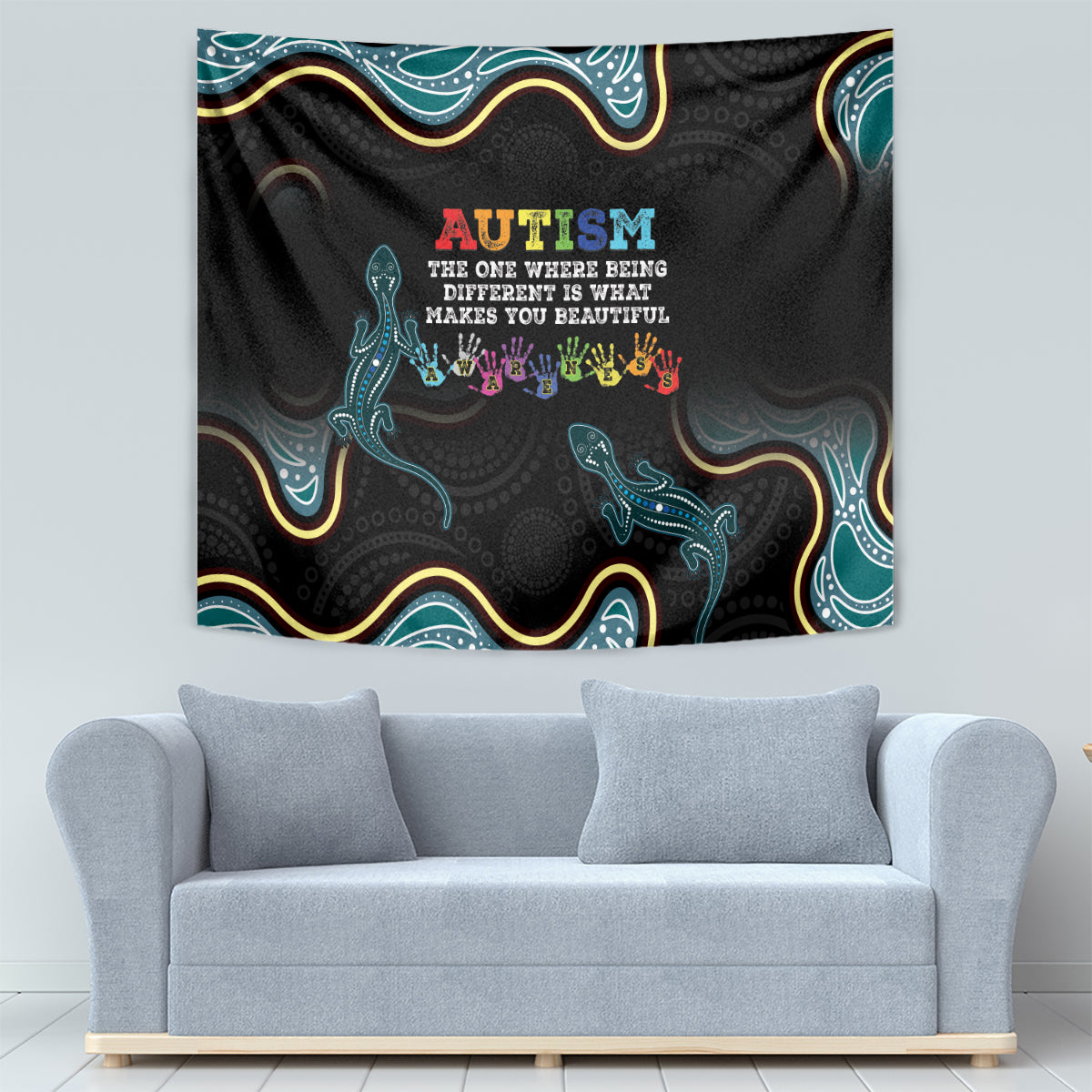 Australia Autism Awareness 4 April Aboriginal Lizard Tapestry - Vibe Hoodie Shop