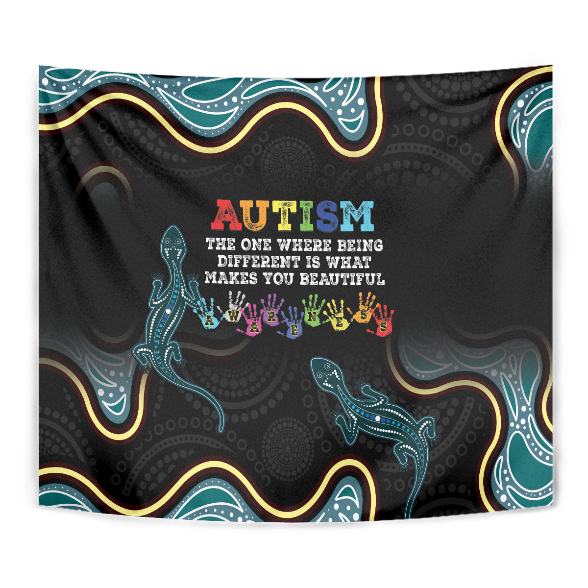 Australia Autism Awareness 4 April Aboriginal Lizard Tapestry - Vibe Hoodie Shop