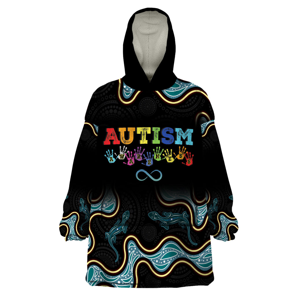 Australia Autism Awareness 4 April Aboriginal Lizard Wearable Blanket Hoodie - Vibe Hoodie Shop