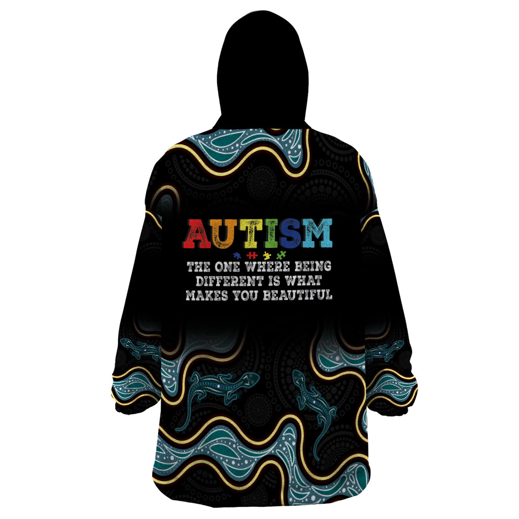 Australia Autism Awareness 4 April Aboriginal Lizard Wearable Blanket Hoodie - Vibe Hoodie Shop