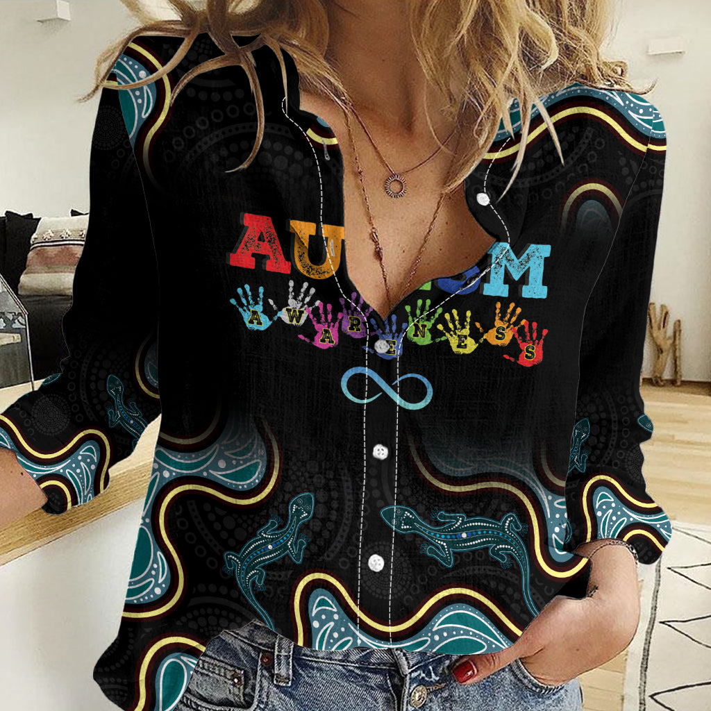 Australia Autism Awareness 4 April Aboriginal Lizard Women Casual Shirt - Vibe Hoodie Shop