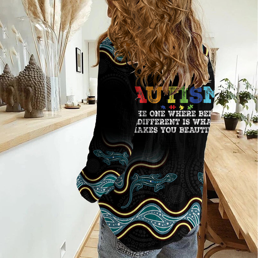 Australia Autism Awareness 4 April Aboriginal Lizard Women Casual Shirt - Vibe Hoodie Shop