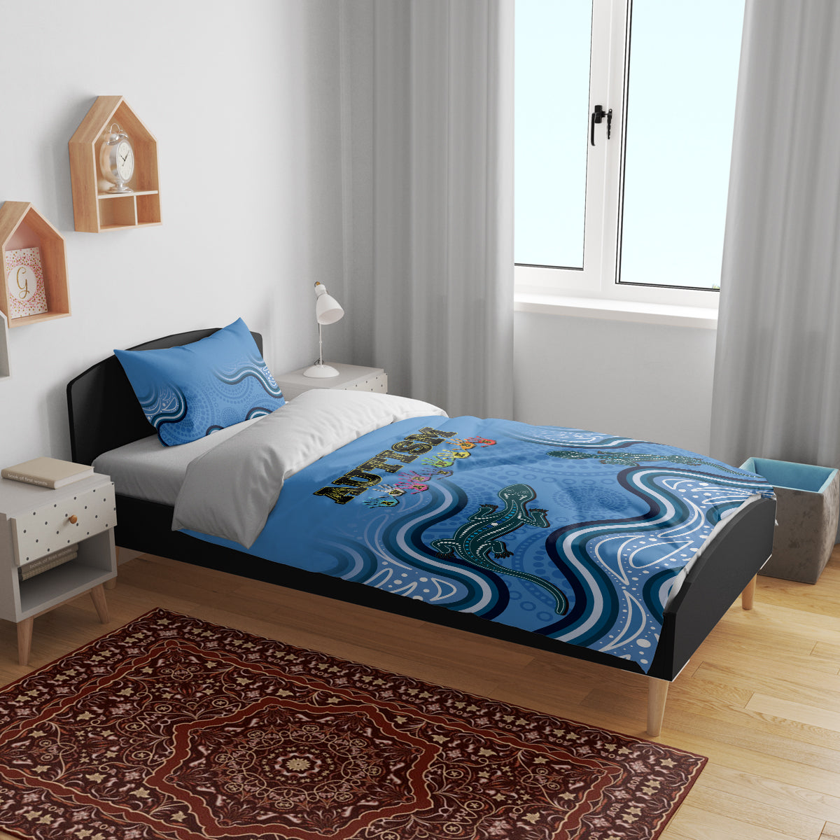 Australia Autism Awareness Bedding Set In April We Wear Blue Aboriginal Lizard - Vibe Hoodie Shop