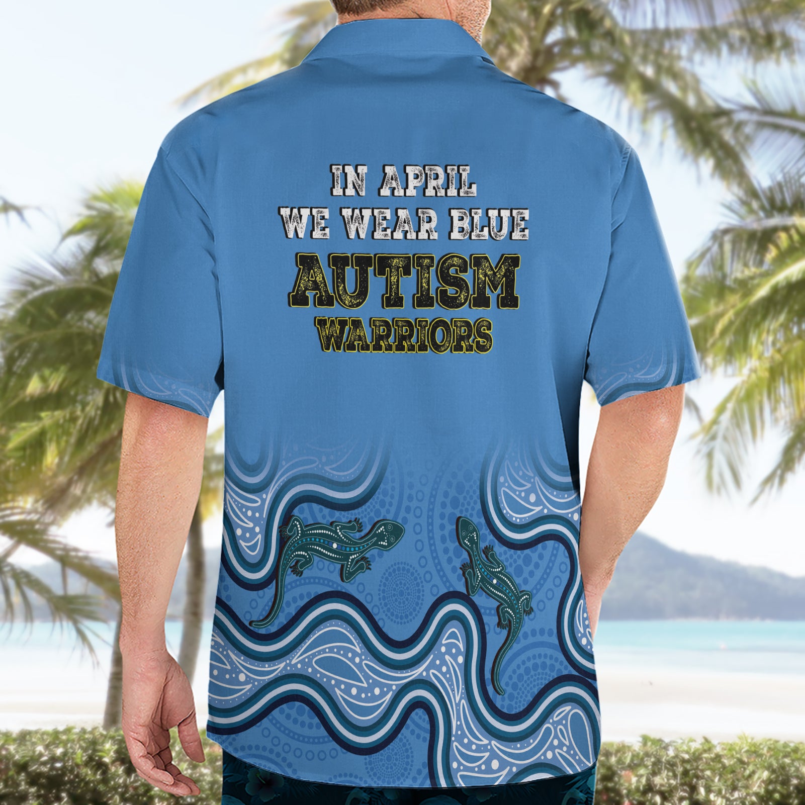 Australia Autism Awareness Hawaiian Shirt In April We Wear Blue Aboriginal Lizard - Vibe Hoodie Shop