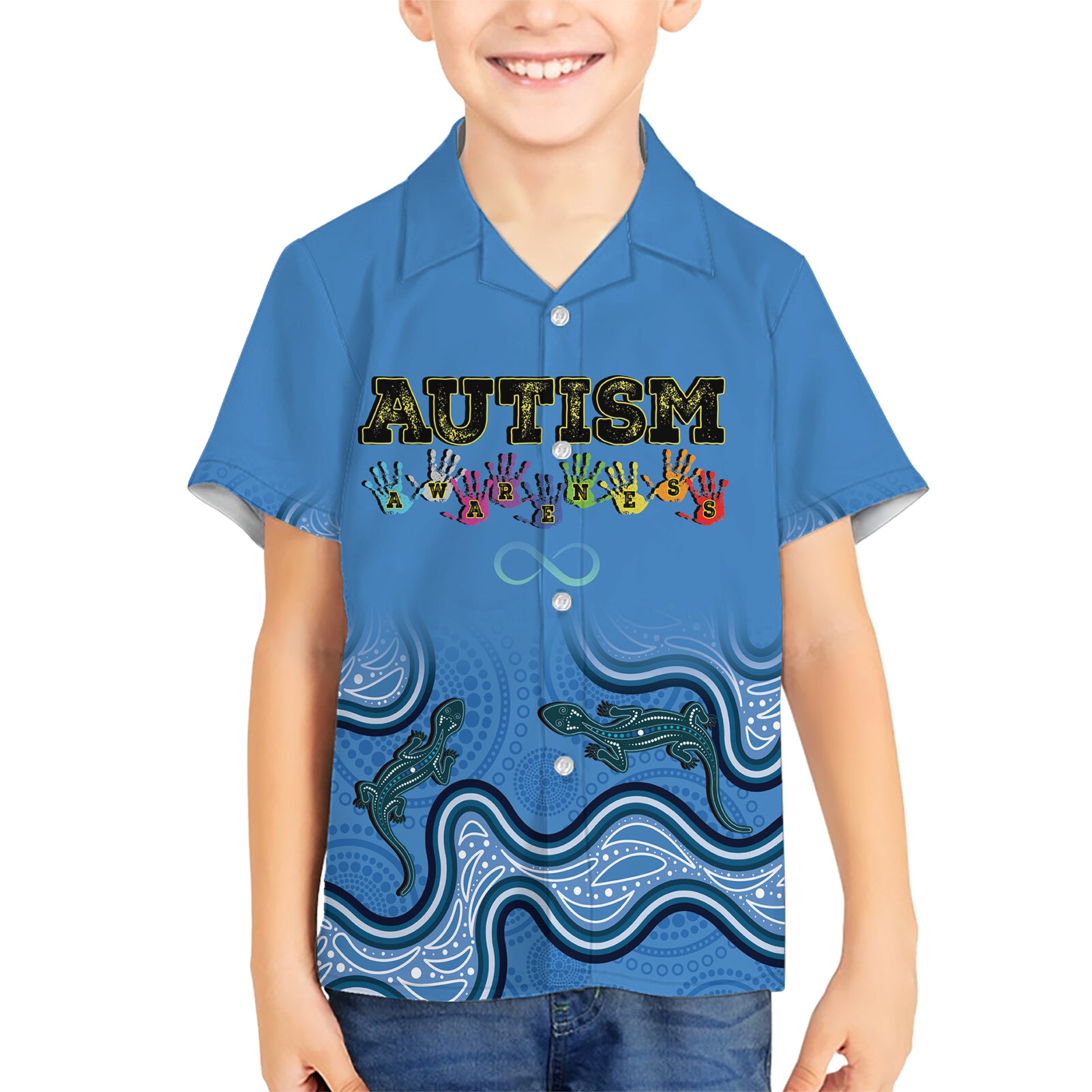 Australia Autism Awareness Hawaiian Shirt In April We Wear Blue Aboriginal Lizard - Vibe Hoodie Shop