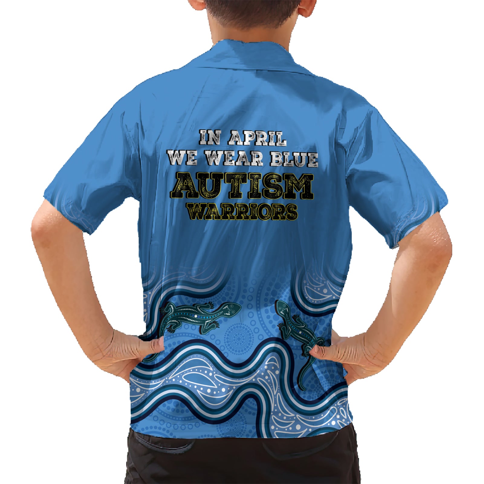 Australia Autism Awareness Hawaiian Shirt In April We Wear Blue Aboriginal Lizard - Vibe Hoodie Shop