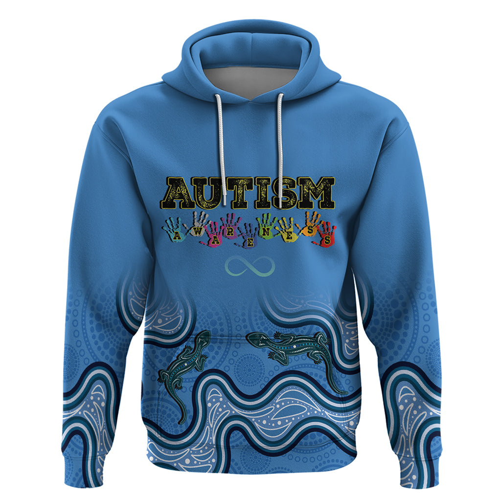 Australia Autism Awareness Hoodie In April We Wear Blue Aboriginal Lizard - Vibe Hoodie Shop