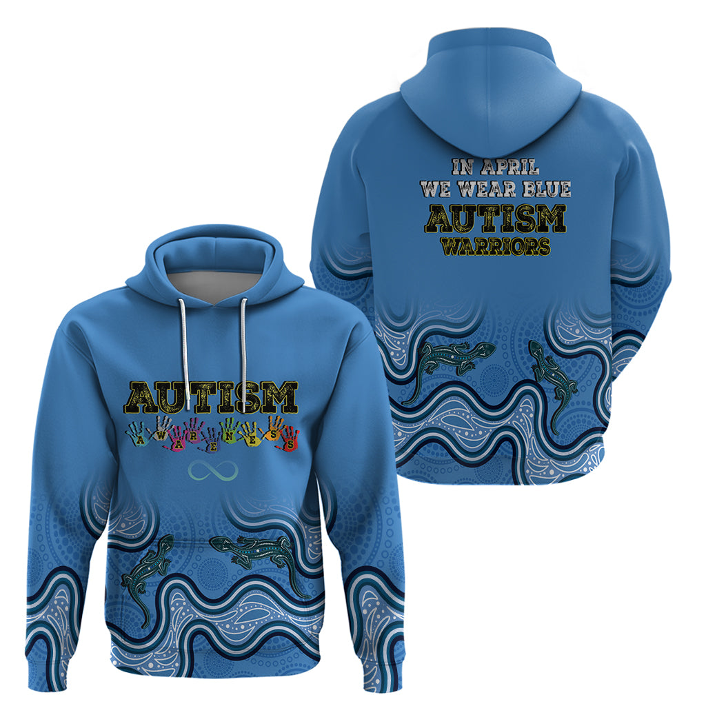 Australia Autism Awareness Hoodie In April We Wear Blue Aboriginal Lizard - Vibe Hoodie Shop