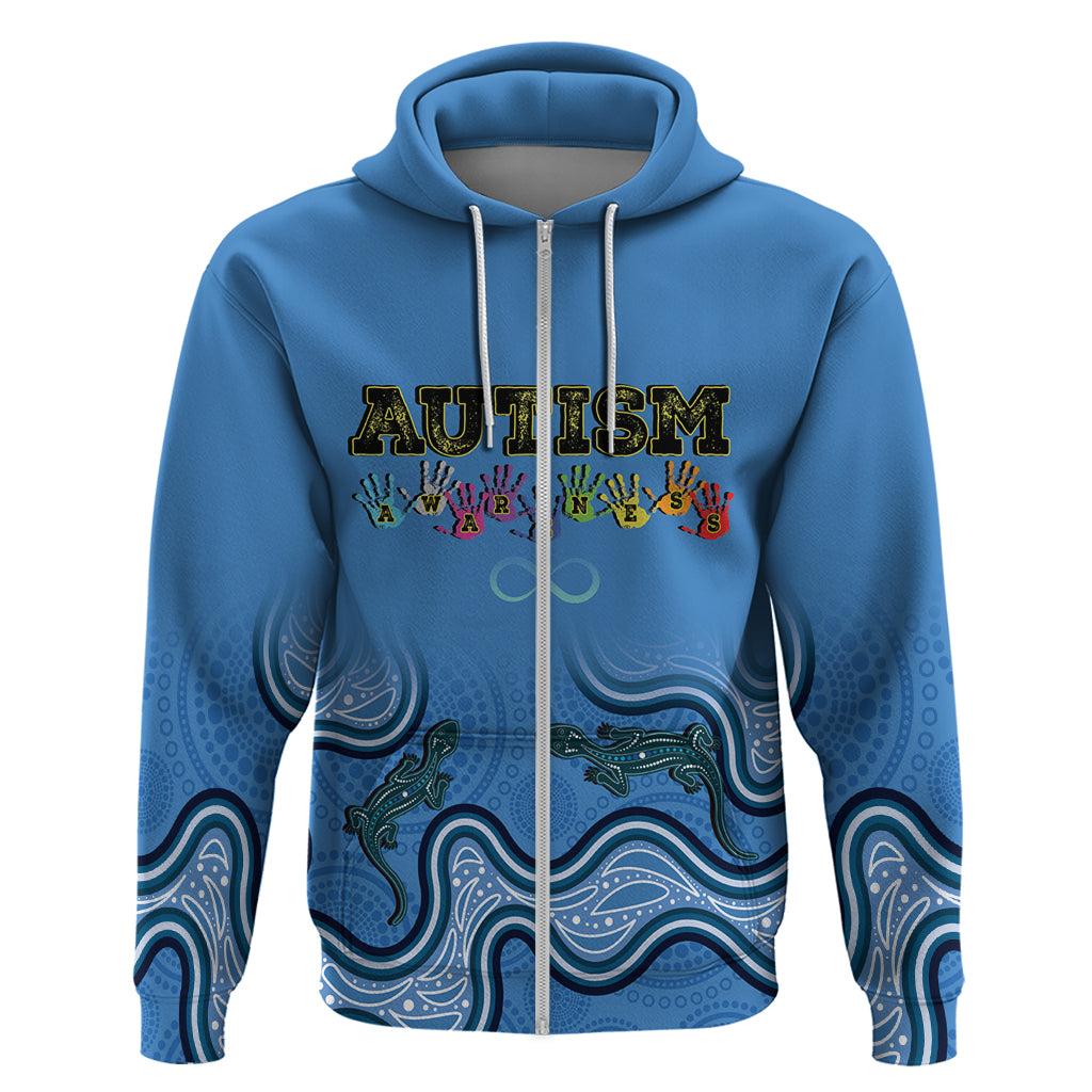 Australia Autism Awareness Hoodie In April We Wear Blue Aboriginal Lizard - Vibe Hoodie Shop