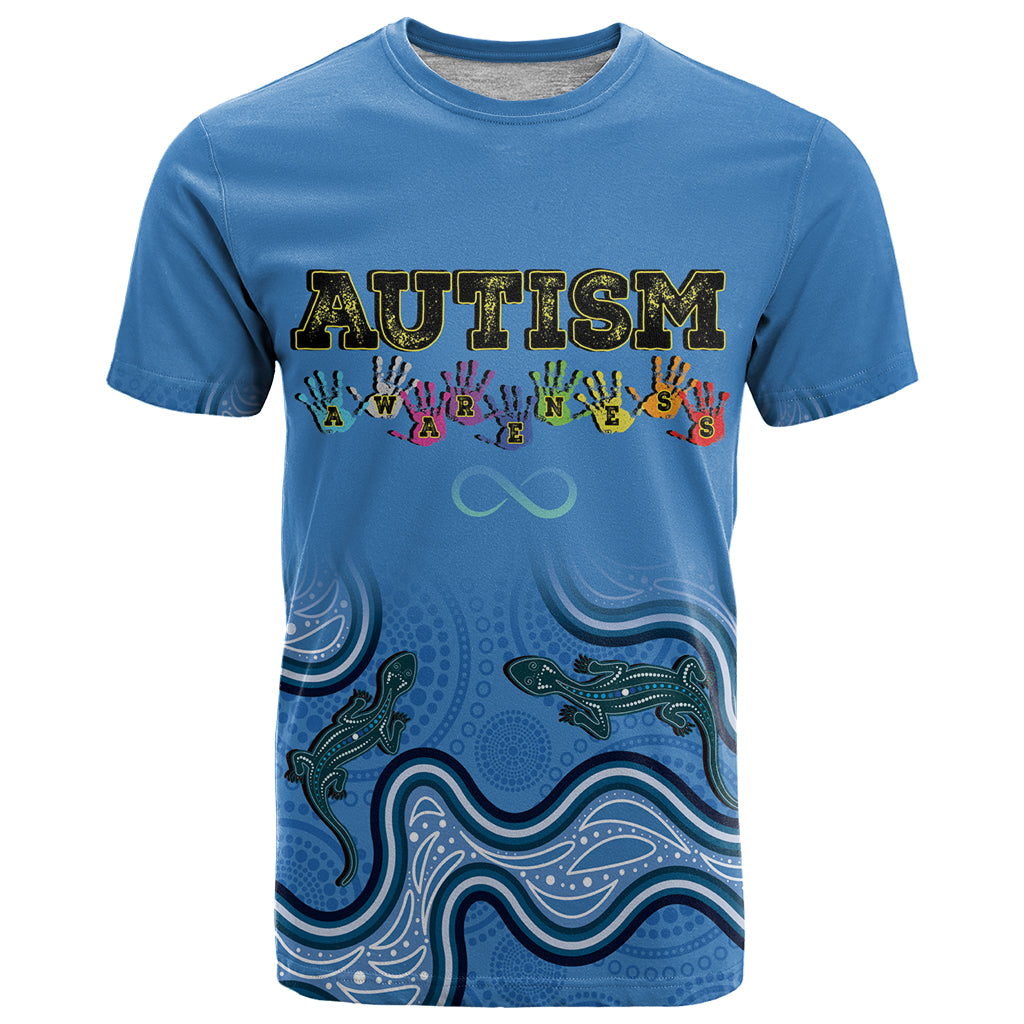 Australia Autism Awareness T Shirt In April We Wear Blue Aboriginal Lizard - Vibe Hoodie Shop