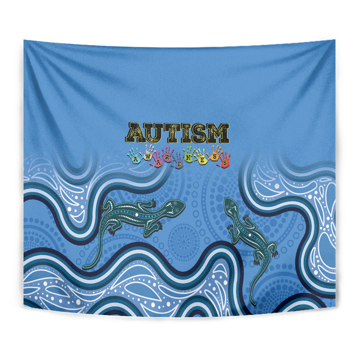 Australia Autism Awareness Tapestry In April We Wear Blue Aboriginal Lizard - Vibe Hoodie Shop