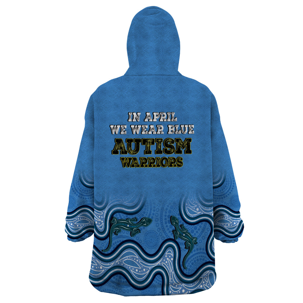 Australia Autism Awareness Wearable Blanket Hoodie In April We Wear Blue Aboriginal Lizard - Vibe Hoodie Shop