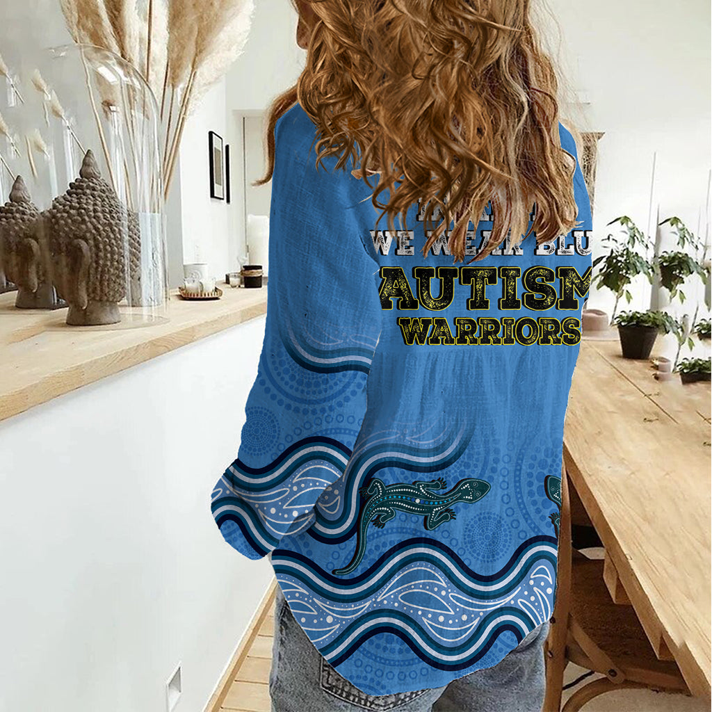 Australia Autism Awareness Women Casual Shirt In April We Wear Blue Aboriginal Lizard - Vibe Hoodie Shop