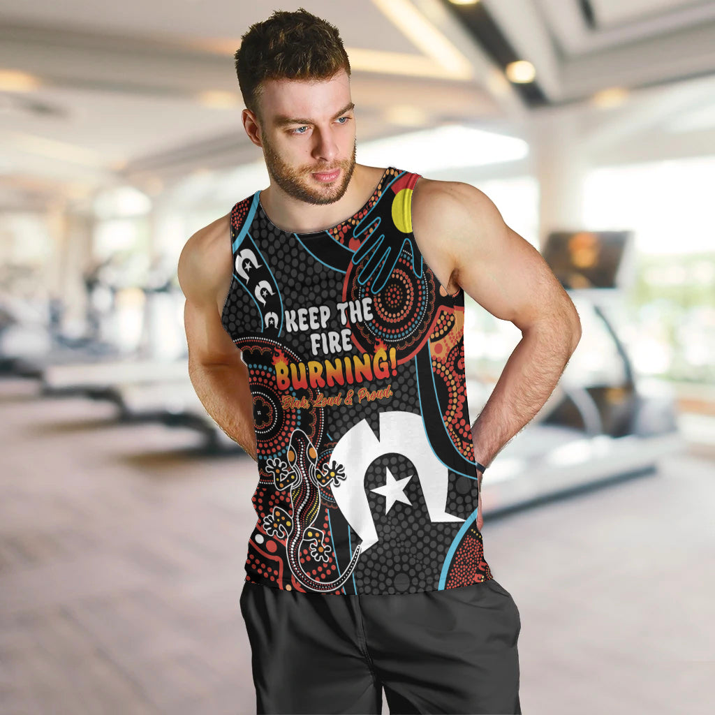 NAIDOC Week 2024 Men Tank Top Keep The Fire Burning Indigenous Art - Vibe Hoodie Shop