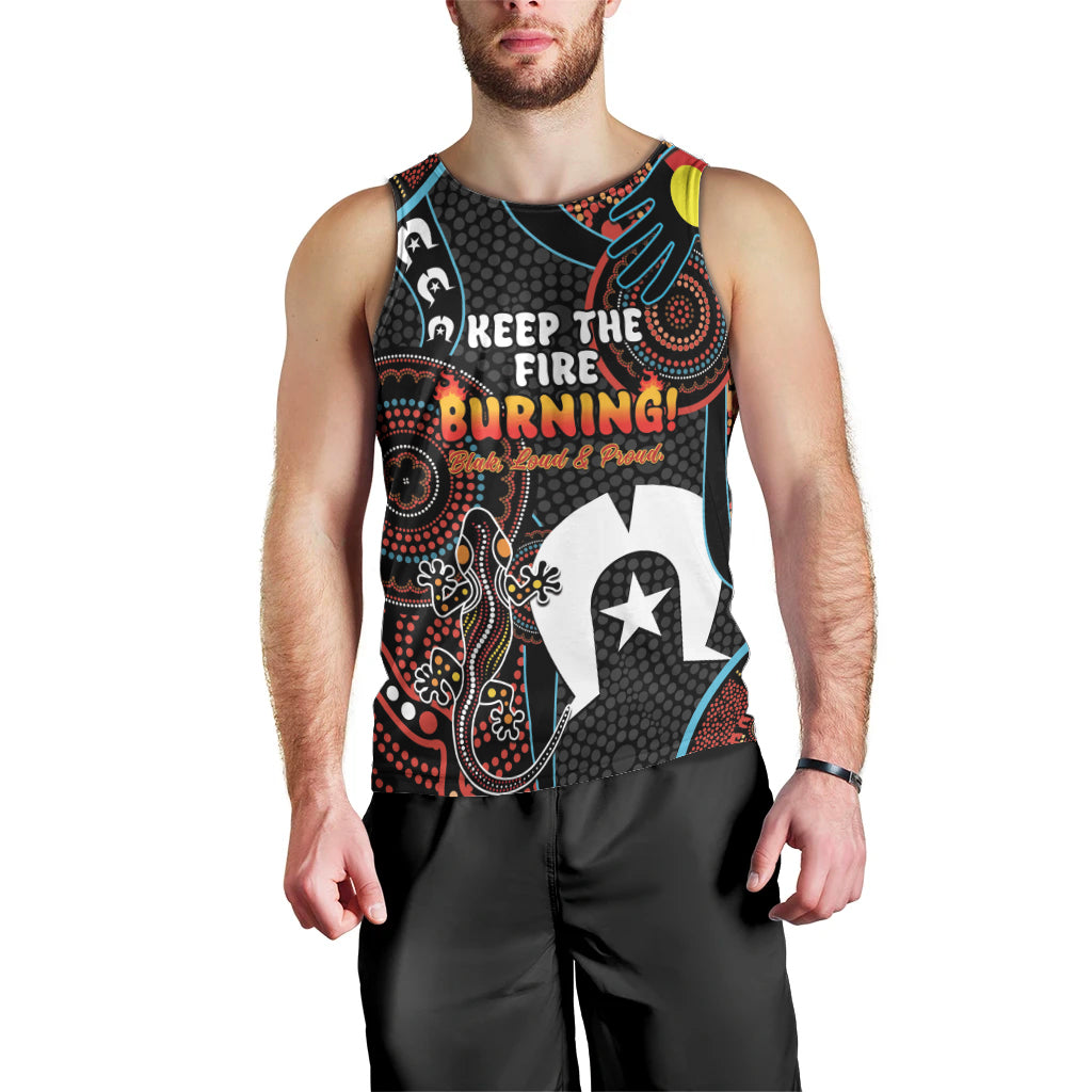 NAIDOC Week 2024 Men Tank Top Keep The Fire Burning Indigenous Art - Vibe Hoodie Shop