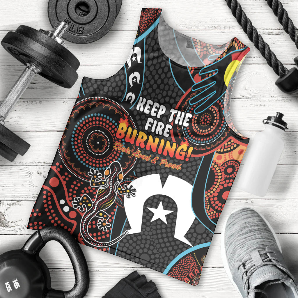 NAIDOC Week 2024 Men Tank Top Keep The Fire Burning Indigenous Art - Vibe Hoodie Shop