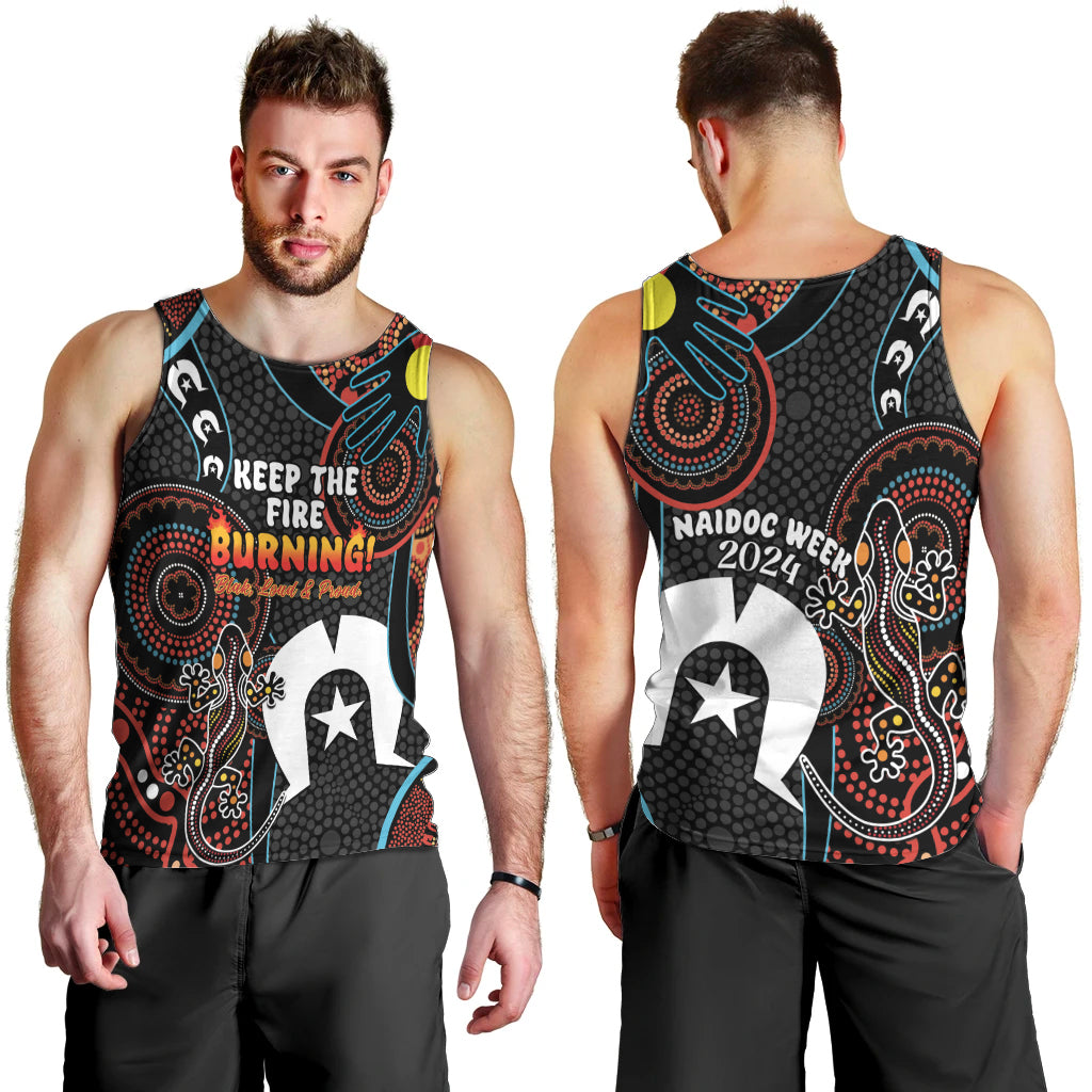 NAIDOC Week 2024 Men Tank Top Keep The Fire Burning Indigenous Art - Vibe Hoodie Shop