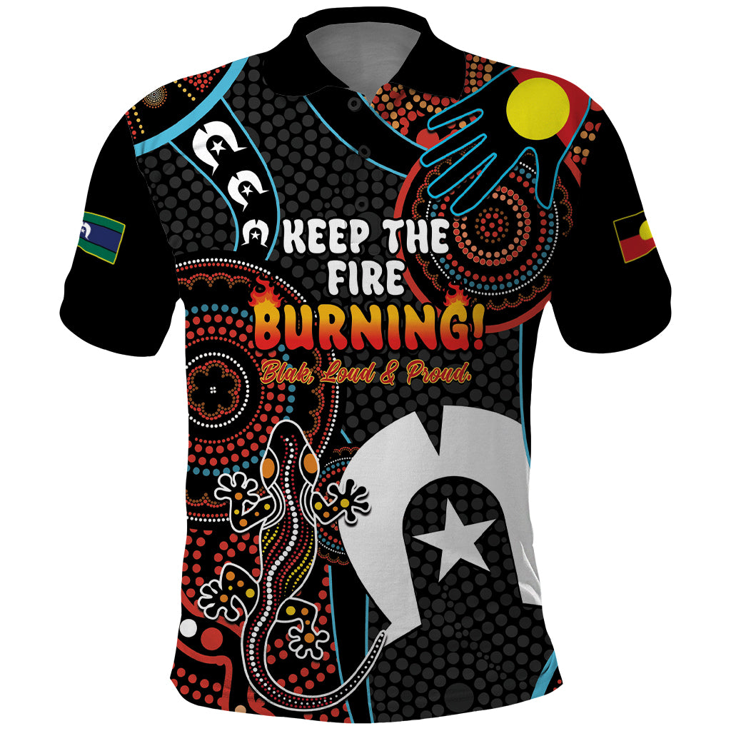 NAIDOC Week 2024 Polo Shirt Keep The Fire Burning Indigenous Art - Vibe Hoodie Shop