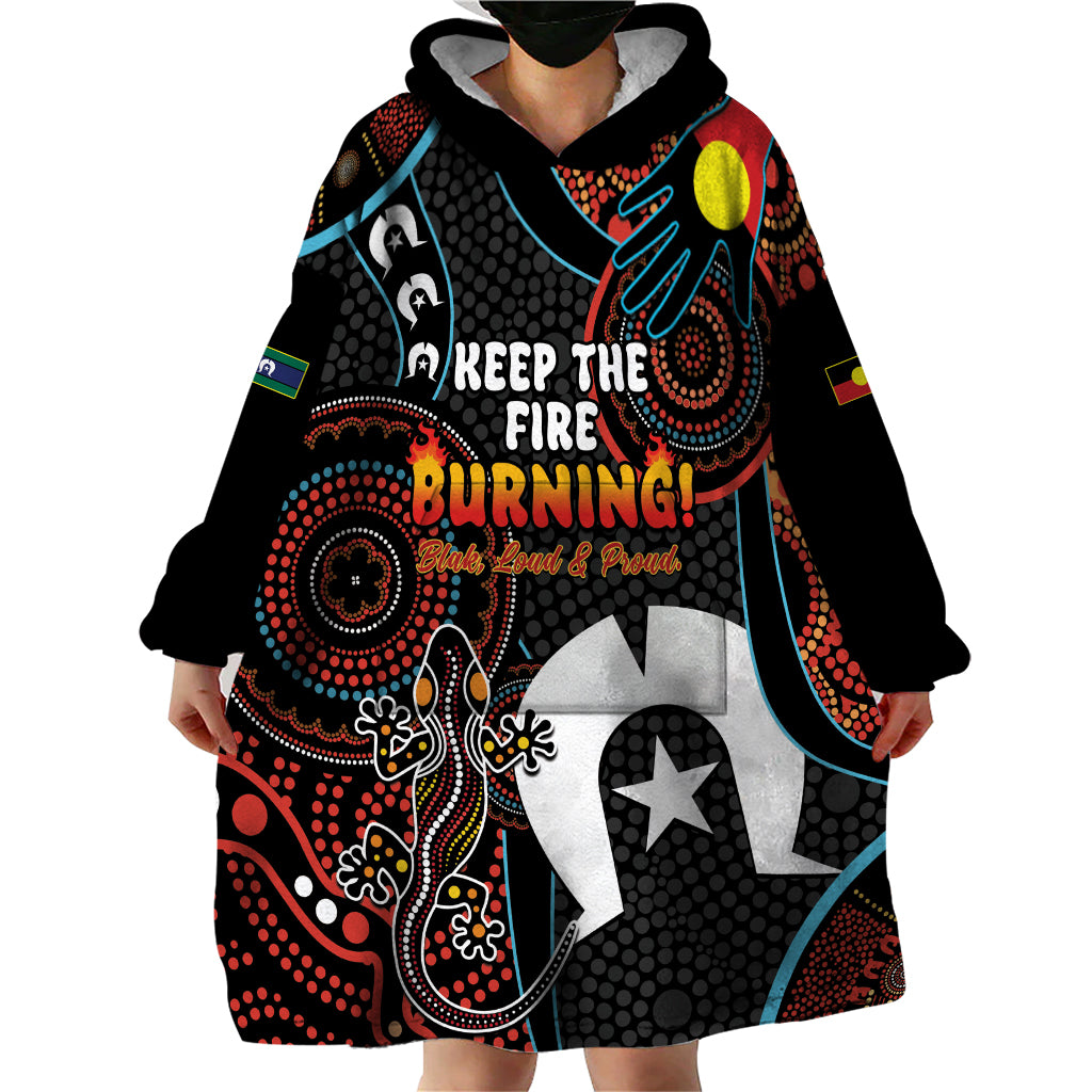 NAIDOC Week 2024 Wearable Blanket Hoodie Keep The Fire Burning Indigenous Art - Vibe Hoodie Shop