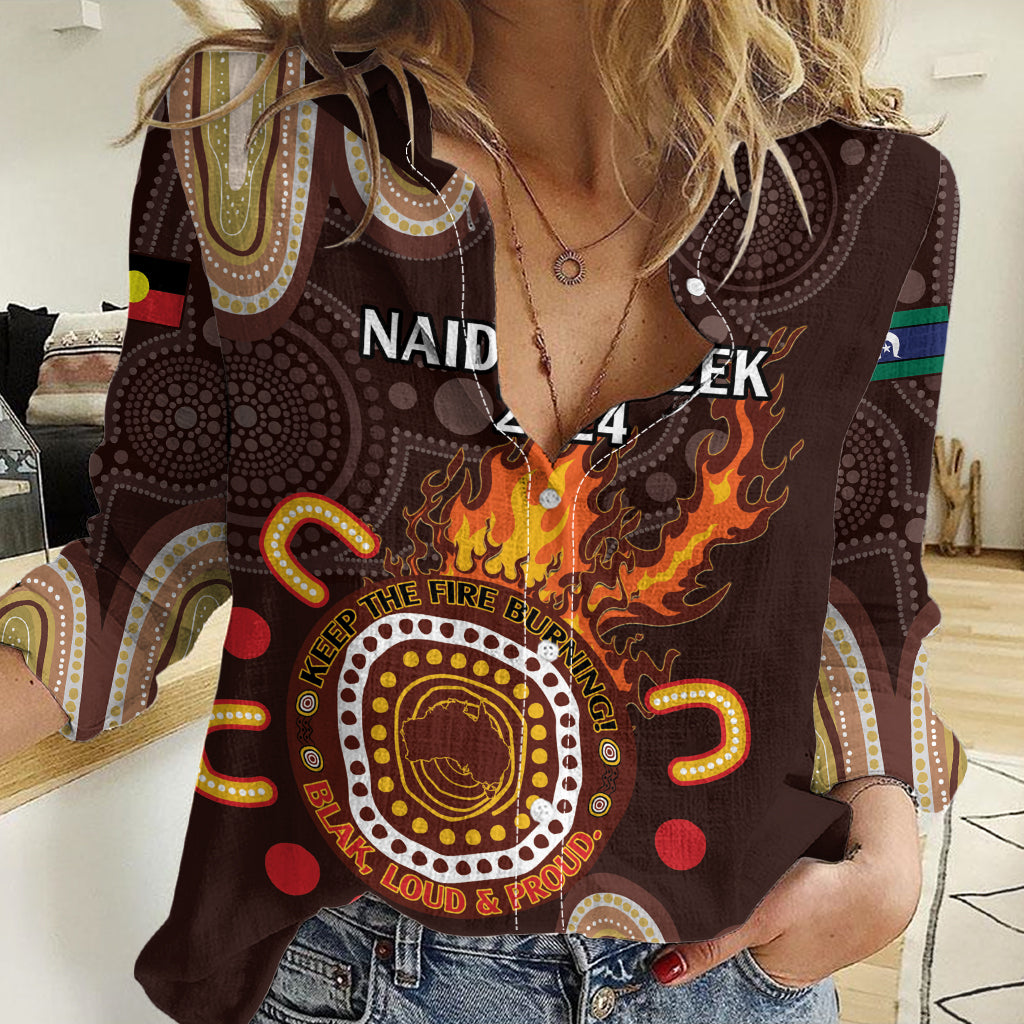 Personalised NAIDOC Week 2024 Women Casual Shirt Aussie Map With Aboriginal - Vibe Hoodie Shop