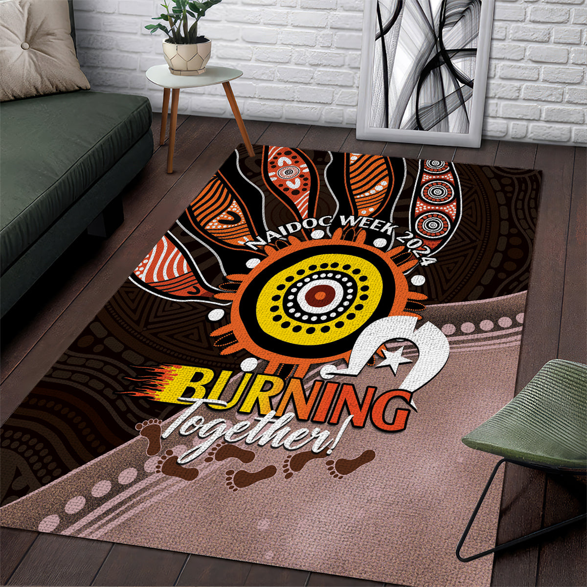 Fire Burning Together NAIDOC 2024 Area Rug Indigenous Art - Vibe Hoodie Shop