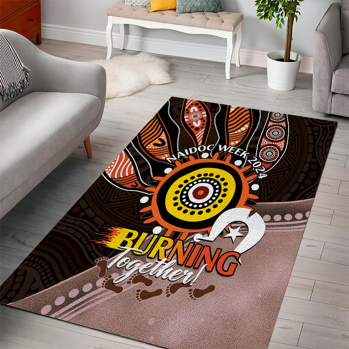 Fire Burning Together NAIDOC 2024 Area Rug Indigenous Art - Vibe Hoodie Shop