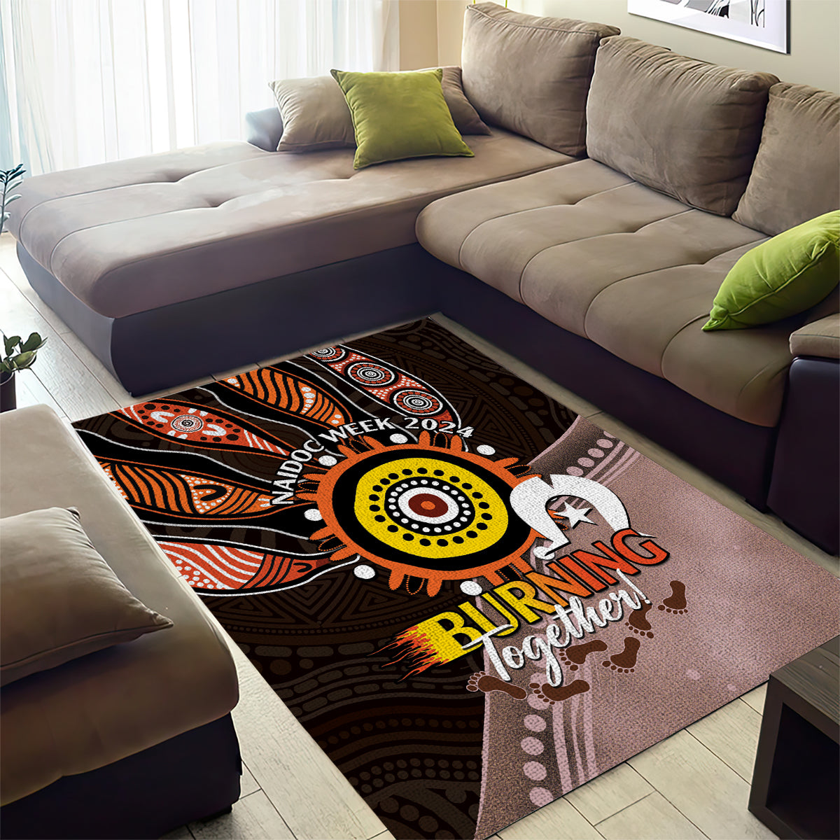 Fire Burning Together NAIDOC 2024 Area Rug Indigenous Art - Vibe Hoodie Shop