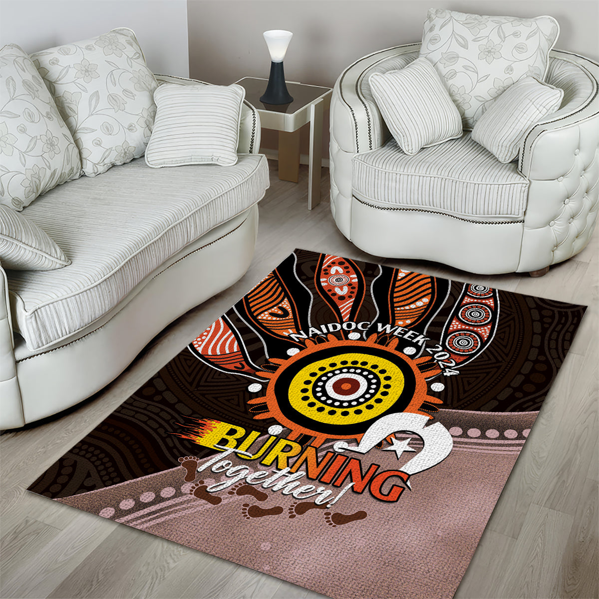 Fire Burning Together NAIDOC 2024 Area Rug Indigenous Art - Vibe Hoodie Shop