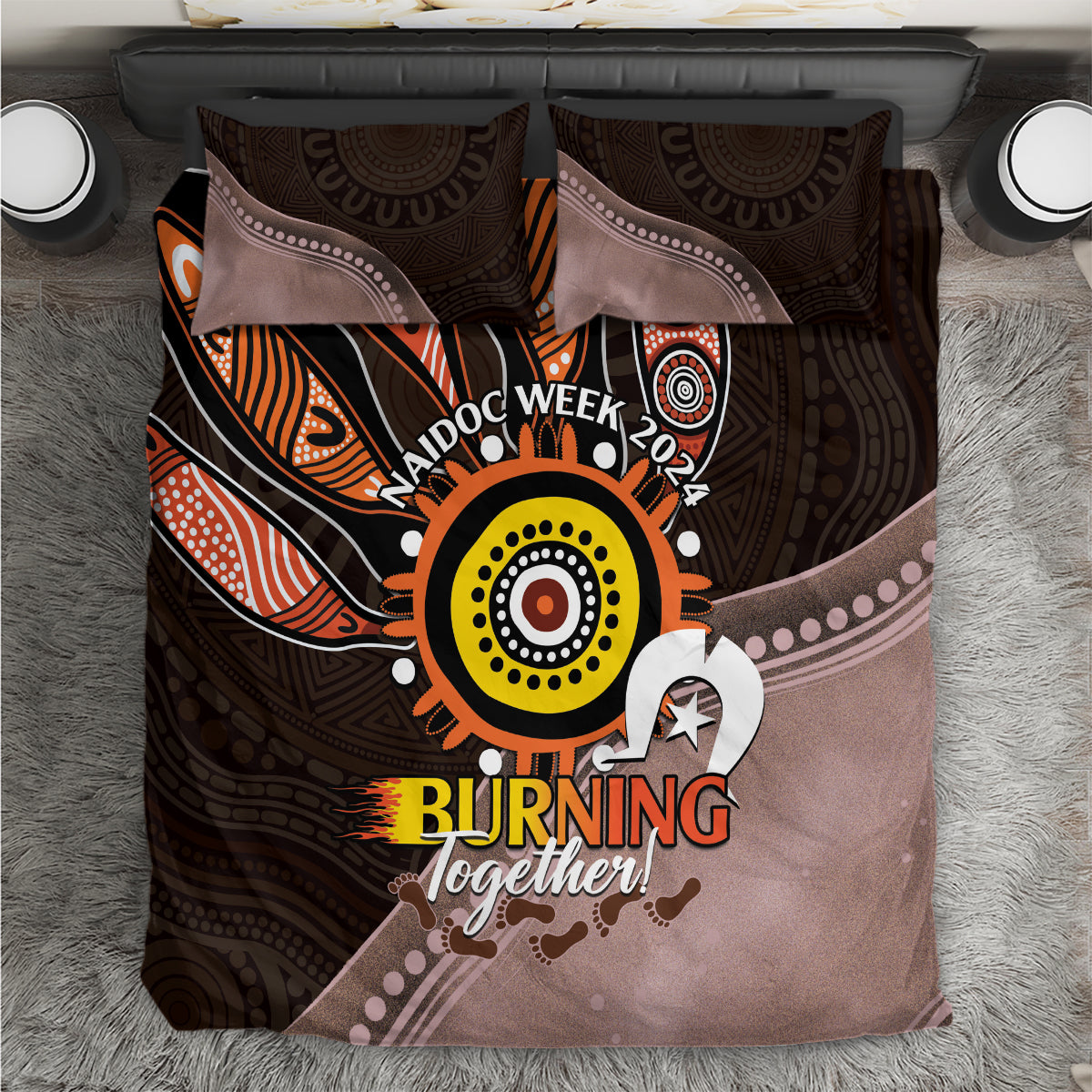 Fire Burning Together NAIDOC 2024 Bedding Set Indigenous Art - Vibe Hoodie Shop