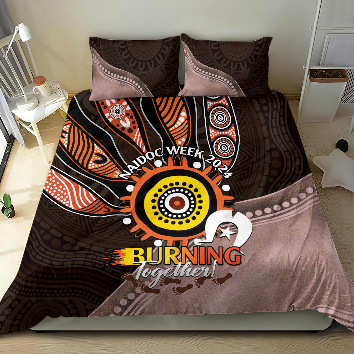Fire Burning Together NAIDOC 2024 Bedding Set Indigenous Art - Vibe Hoodie Shop