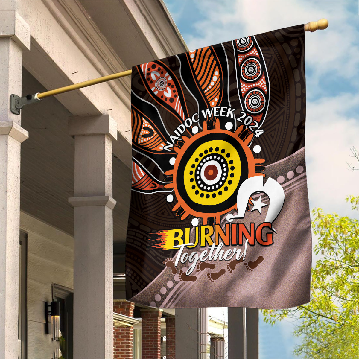 Fire Burning Together NAIDOC 2024 Garden Flag Indigenous Art - Vibe Hoodie Shop