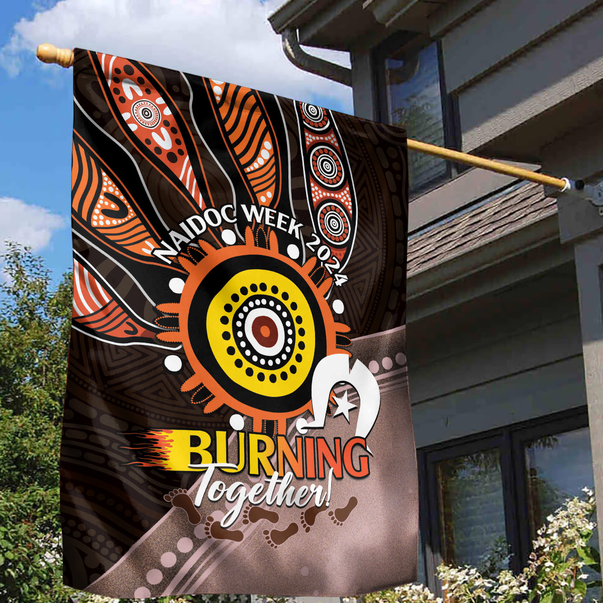 Fire Burning Together NAIDOC 2024 Garden Flag Indigenous Art - Vibe Hoodie Shop