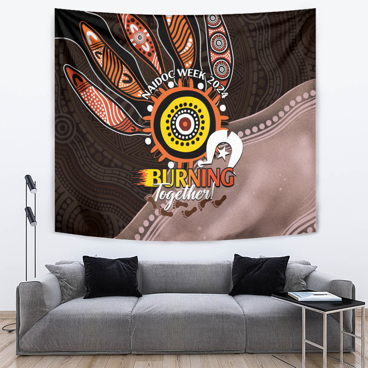 Fire Burning Together NAIDOC 2024 Tapestry Indigenous Art - Vibe Hoodie Shop