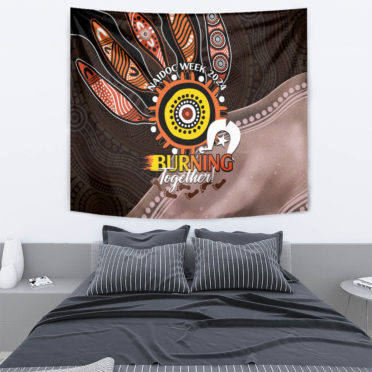 Fire Burning Together NAIDOC 2024 Tapestry Indigenous Art - Vibe Hoodie Shop