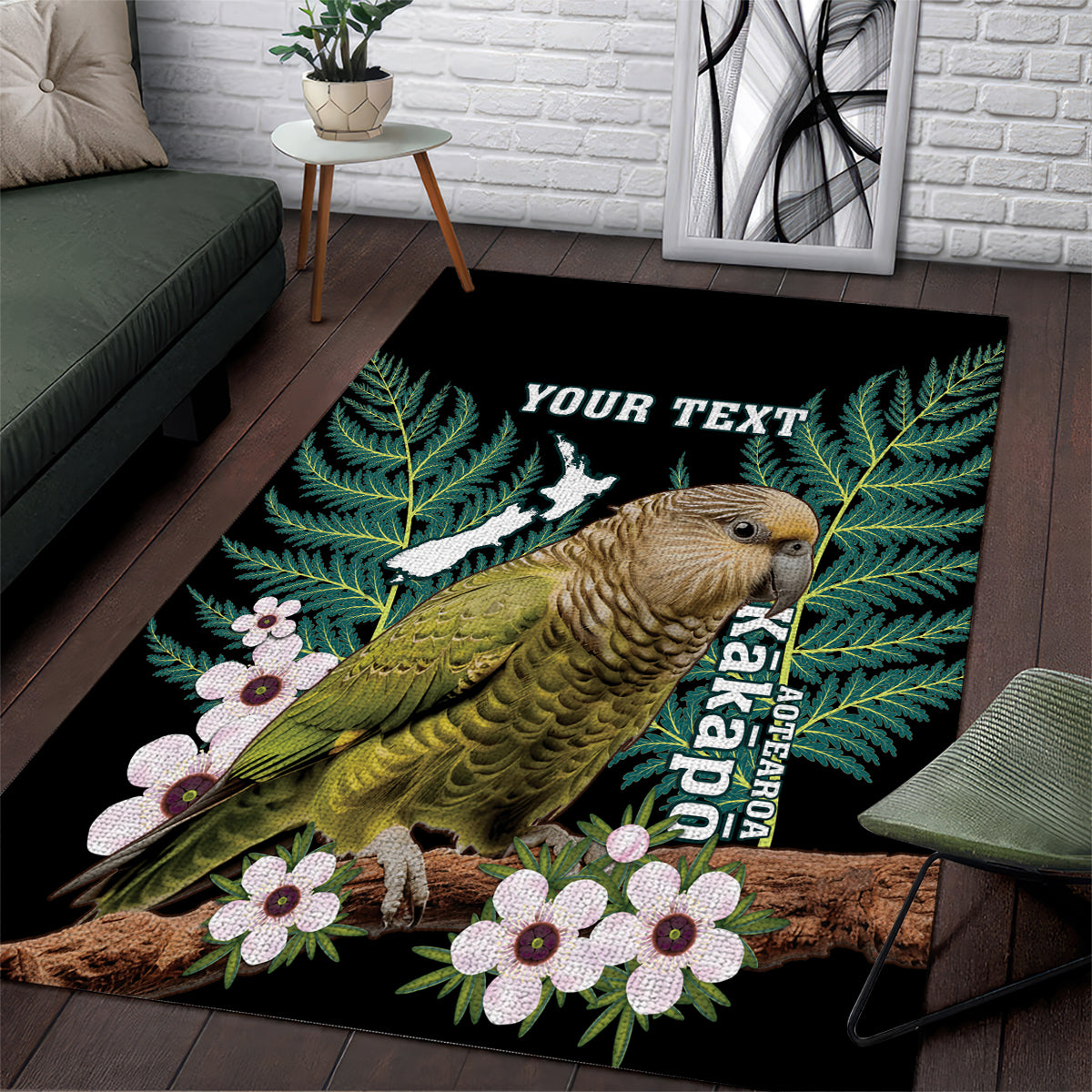 Personalised New Zealand Kakapo Area Rug Aotearoa Fern With Manuka - Vibe Hoodie Shop