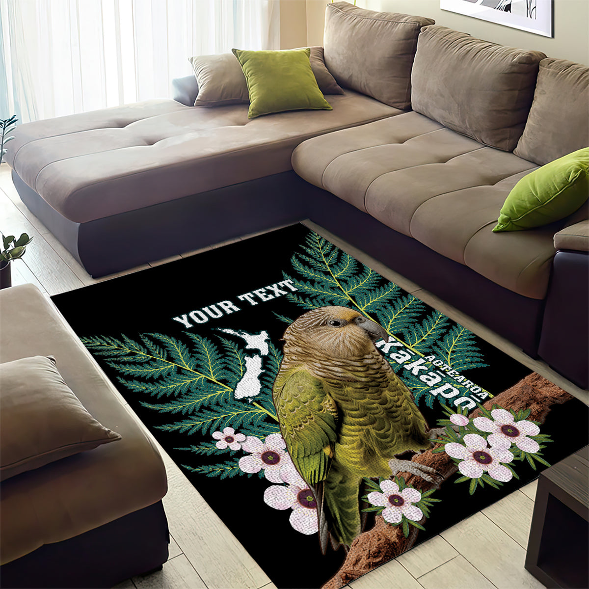 Personalised New Zealand Kakapo Area Rug Aotearoa Fern With Manuka - Vibe Hoodie Shop