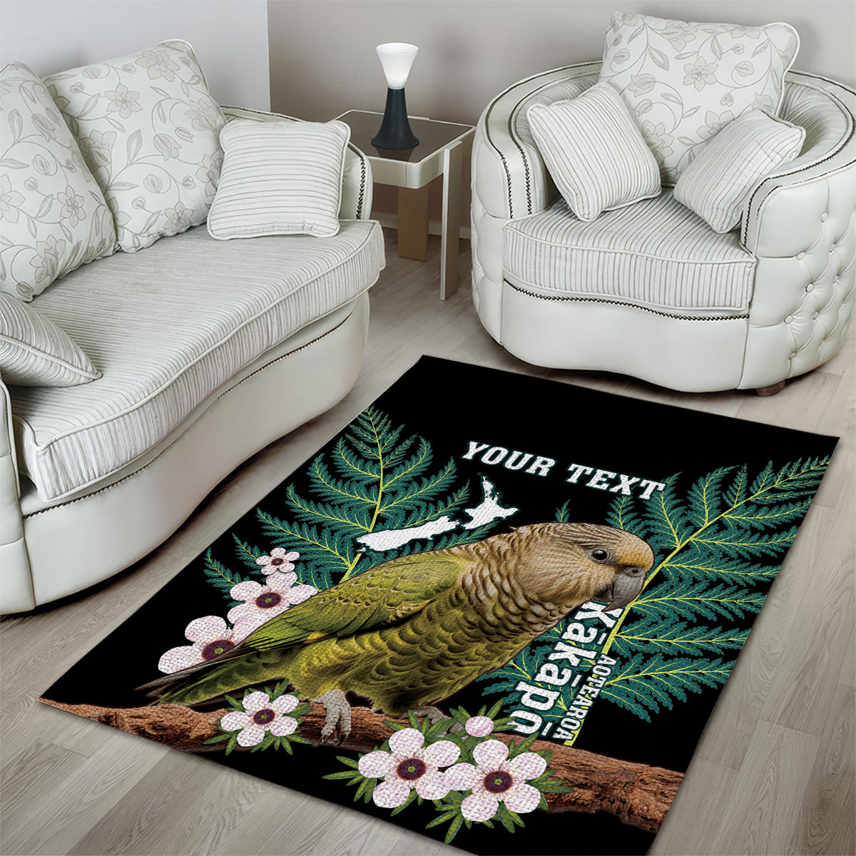 Personalised New Zealand Kakapo Area Rug Aotearoa Fern With Manuka - Vibe Hoodie Shop