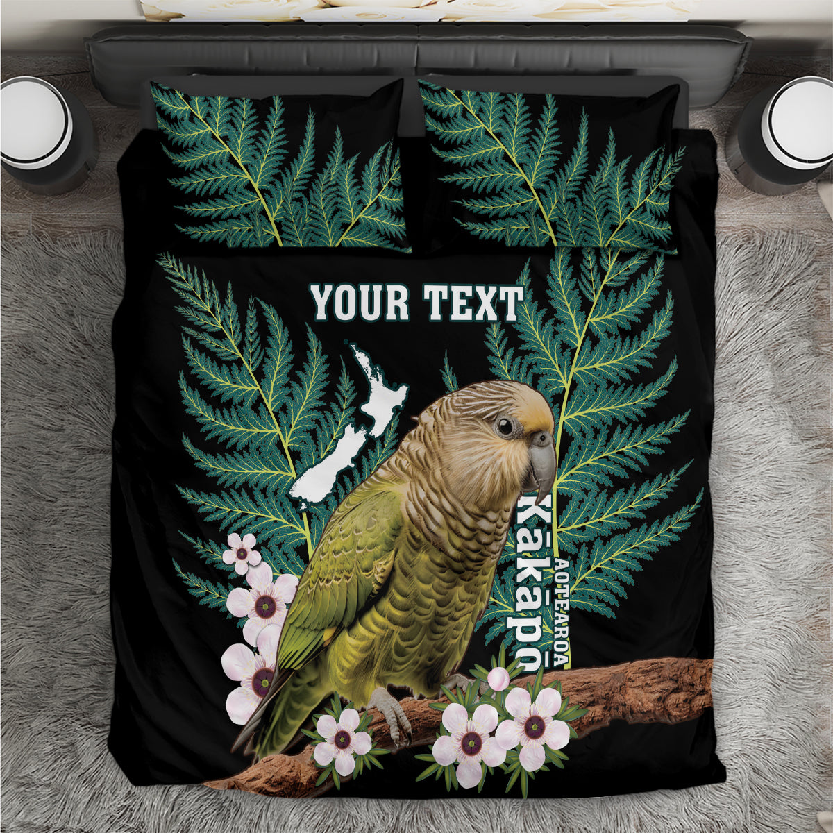 Personalised New Zealand Kakapo Bedding Set Aotearoa Fern With Manuka - Vibe Hoodie Shop