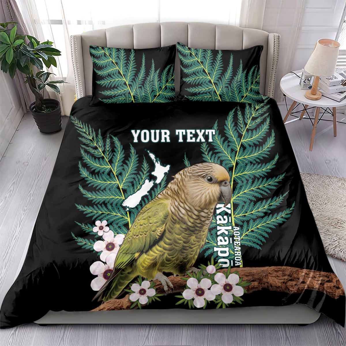 Personalised New Zealand Kakapo Bedding Set Aotearoa Fern With Manuka - Vibe Hoodie Shop