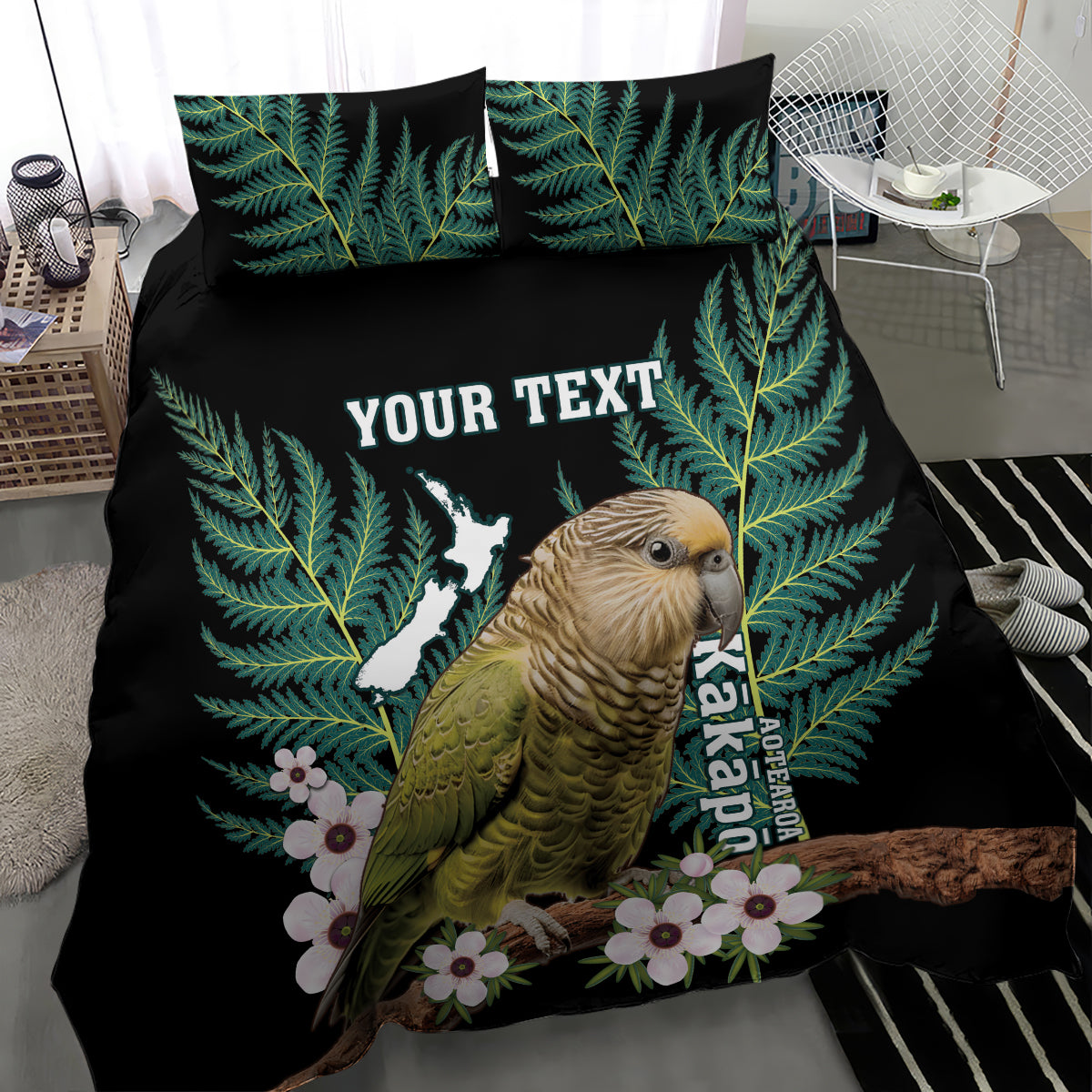 Personalised New Zealand Kakapo Bedding Set Aotearoa Fern With Manuka - Vibe Hoodie Shop