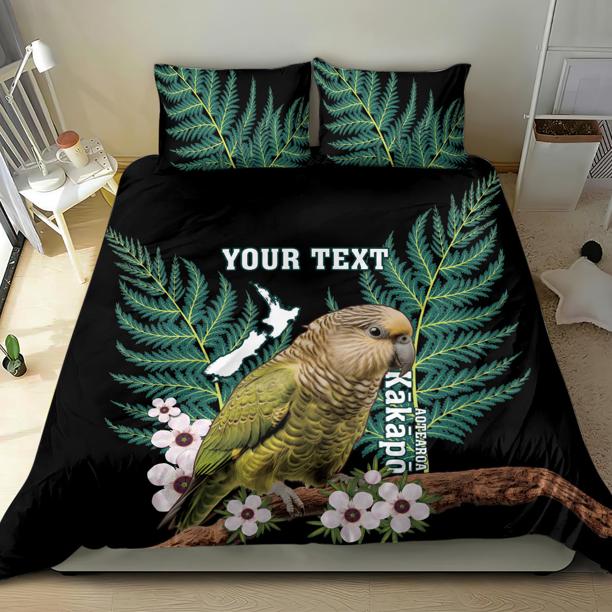 Personalised New Zealand Kakapo Bedding Set Aotearoa Fern With Manuka - Vibe Hoodie Shop