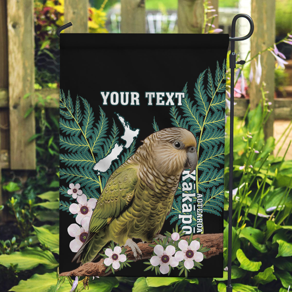 Personalised New Zealand Kakapo Garden Flag Aotearoa Fern With Manuka - Vibe Hoodie Shop