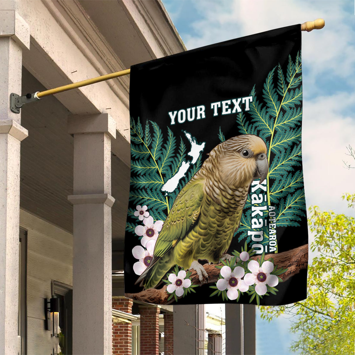 Personalised New Zealand Kakapo Garden Flag Aotearoa Fern With Manuka - Vibe Hoodie Shop