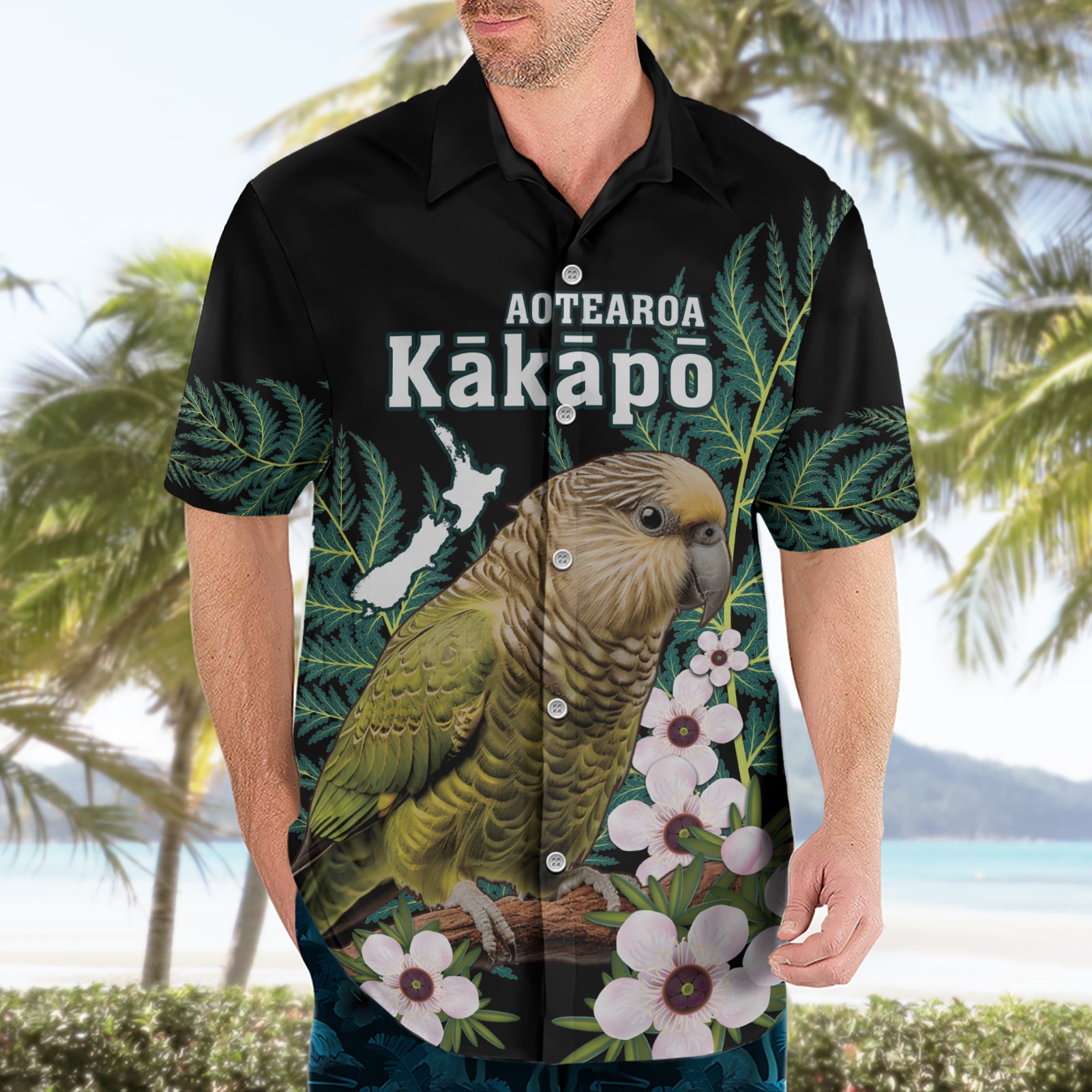 Personalised New Zealand Kakapo Hawaiian Shirt Aotearoa Fern With Manuka - Vibe Hoodie Shop