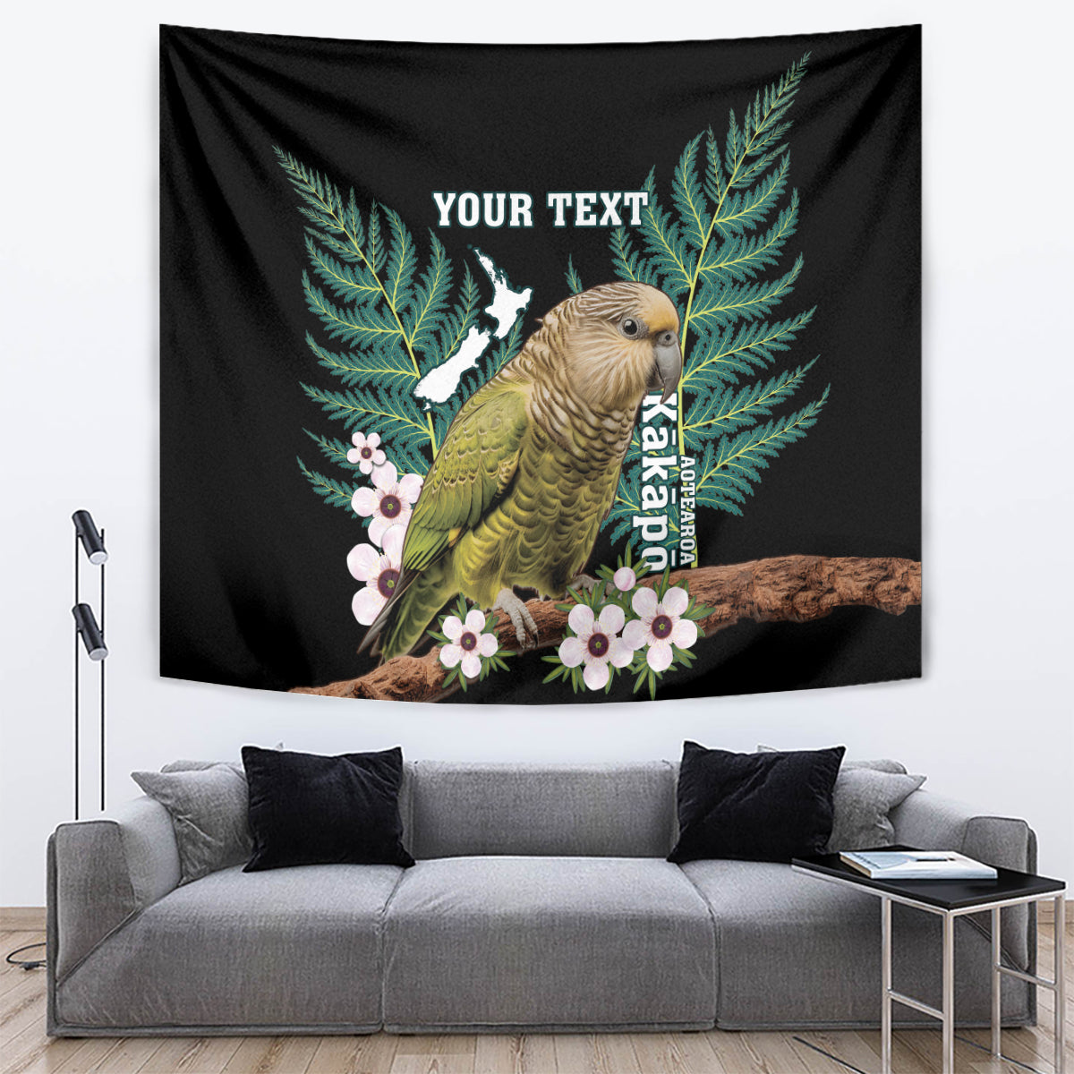 Personalised New Zealand Kakapo Tapestry Aotearoa Fern With Manuka - Vibe Hoodie Shop