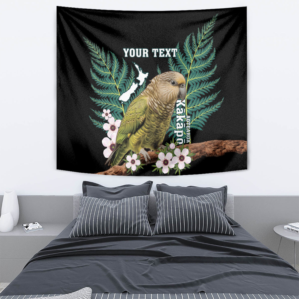 Personalised New Zealand Kakapo Tapestry Aotearoa Fern With Manuka - Vibe Hoodie Shop