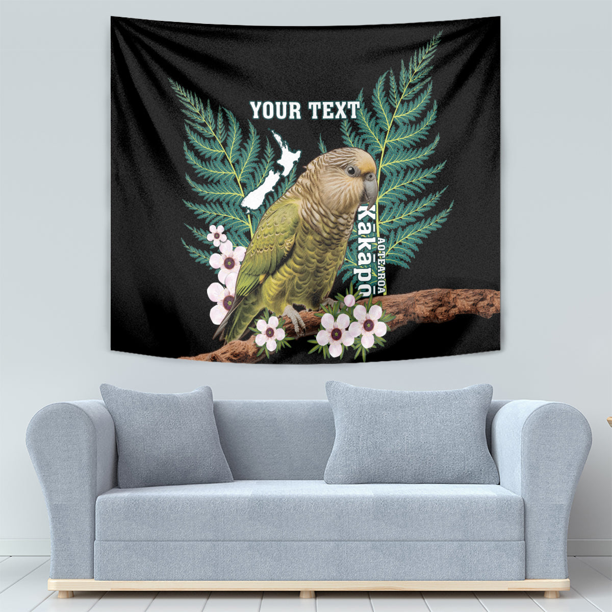 Personalised New Zealand Kakapo Tapestry Aotearoa Fern With Manuka - Vibe Hoodie Shop