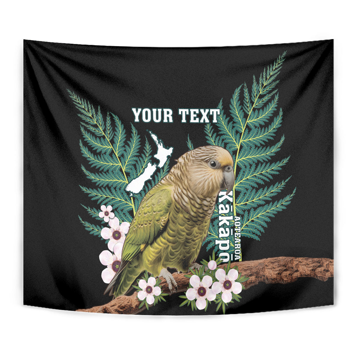 Personalised New Zealand Kakapo Tapestry Aotearoa Fern With Manuka - Vibe Hoodie Shop